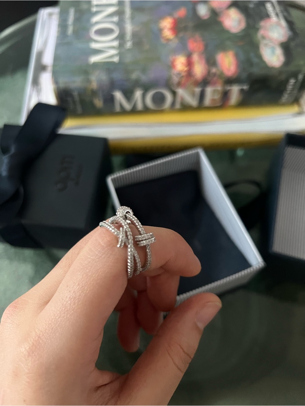 Pave Crystal Knot Ring in Silver
